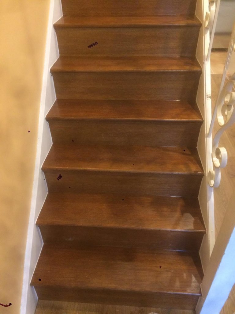 Hardwood stairs.